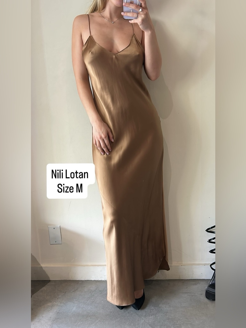 Nili Lotan Champagne Brown 100% silk Slip Dress size M